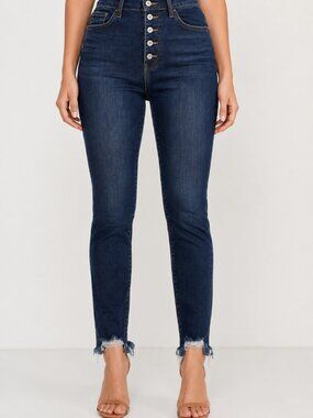 KanCan Button Up Skinny Jeans Womens Size 11 Stretch Frayed Hem Distressed